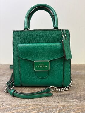 COACH Mini Pepper Emerald Green Pebbled Leather Top Handle Crossbody Satchel